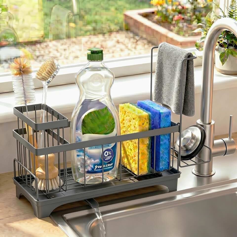 Sponge Holder for Kitchen Sink, Self-Draining Sink Caddy Organizer