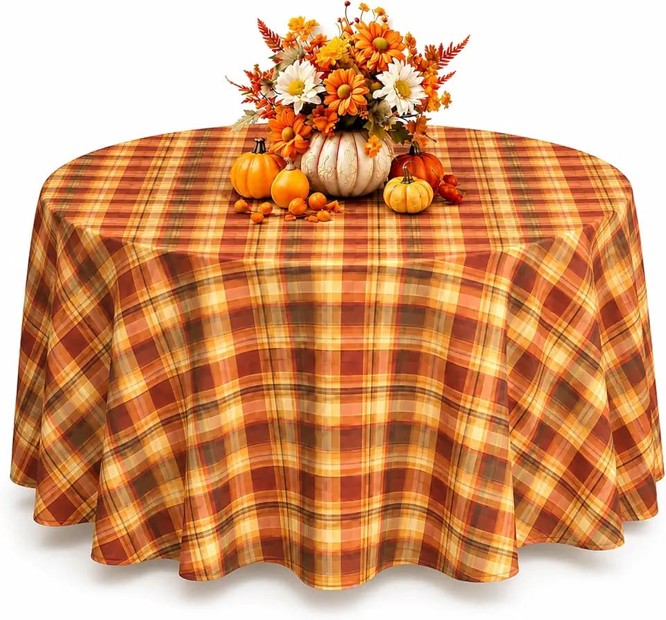 Fall Tablecloth Round 60 Inch Plaid Thanksgiving Table Cloth