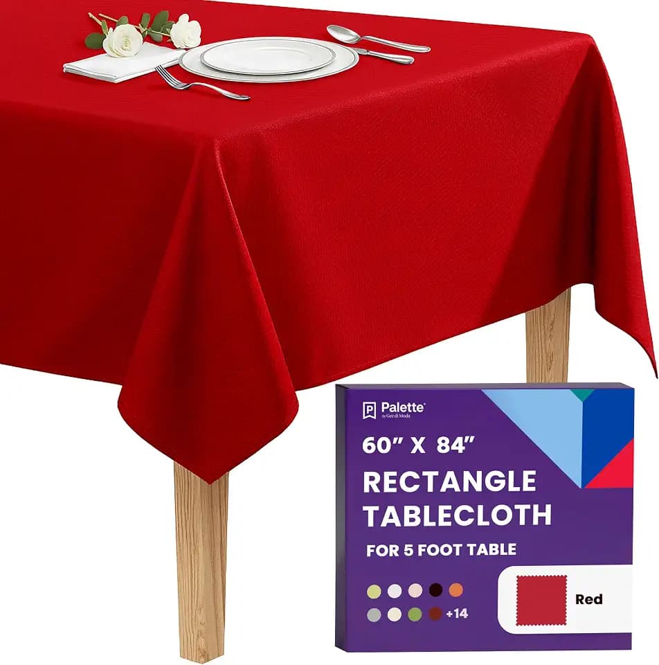 Gee Di Moda Rectangle Tablecloth - 60 x 84 Inch Red Table Cloth for 5 Foot Rectangle Tables - Heavy Duty Washable Fabric - for Holiday Party, Dinner, Weddings, Baby Shower & Events