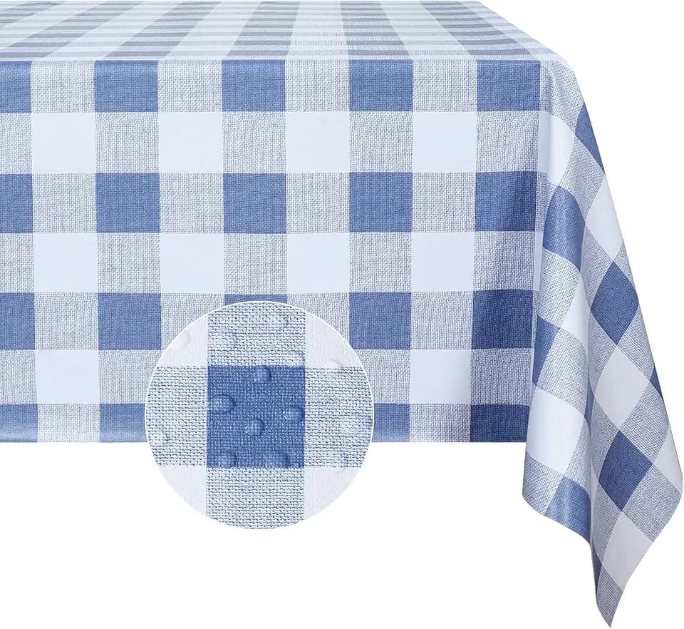 Romanstile Gingham Vinyl Tablecloth, Rectangle 54 x 120, Light Blue