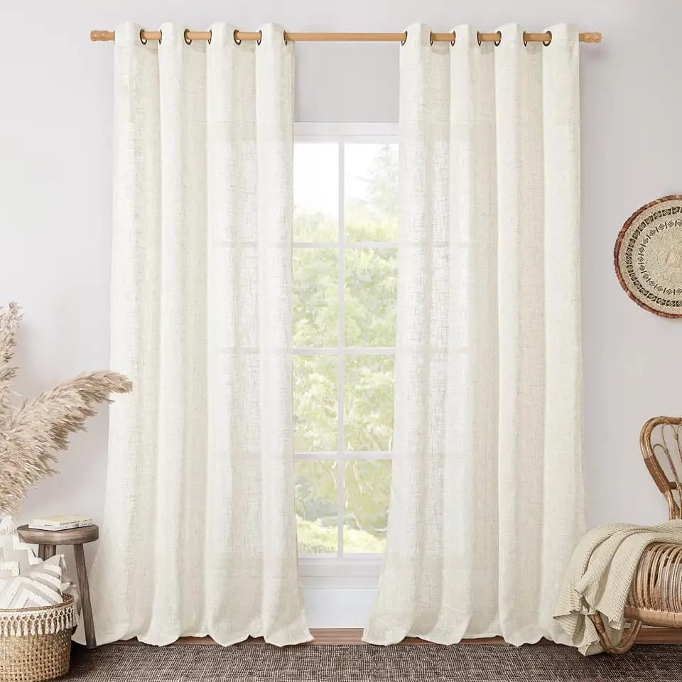 LAMIT Living Room Linen Curtains 95 Inches Long for Bedroom 2 Panels