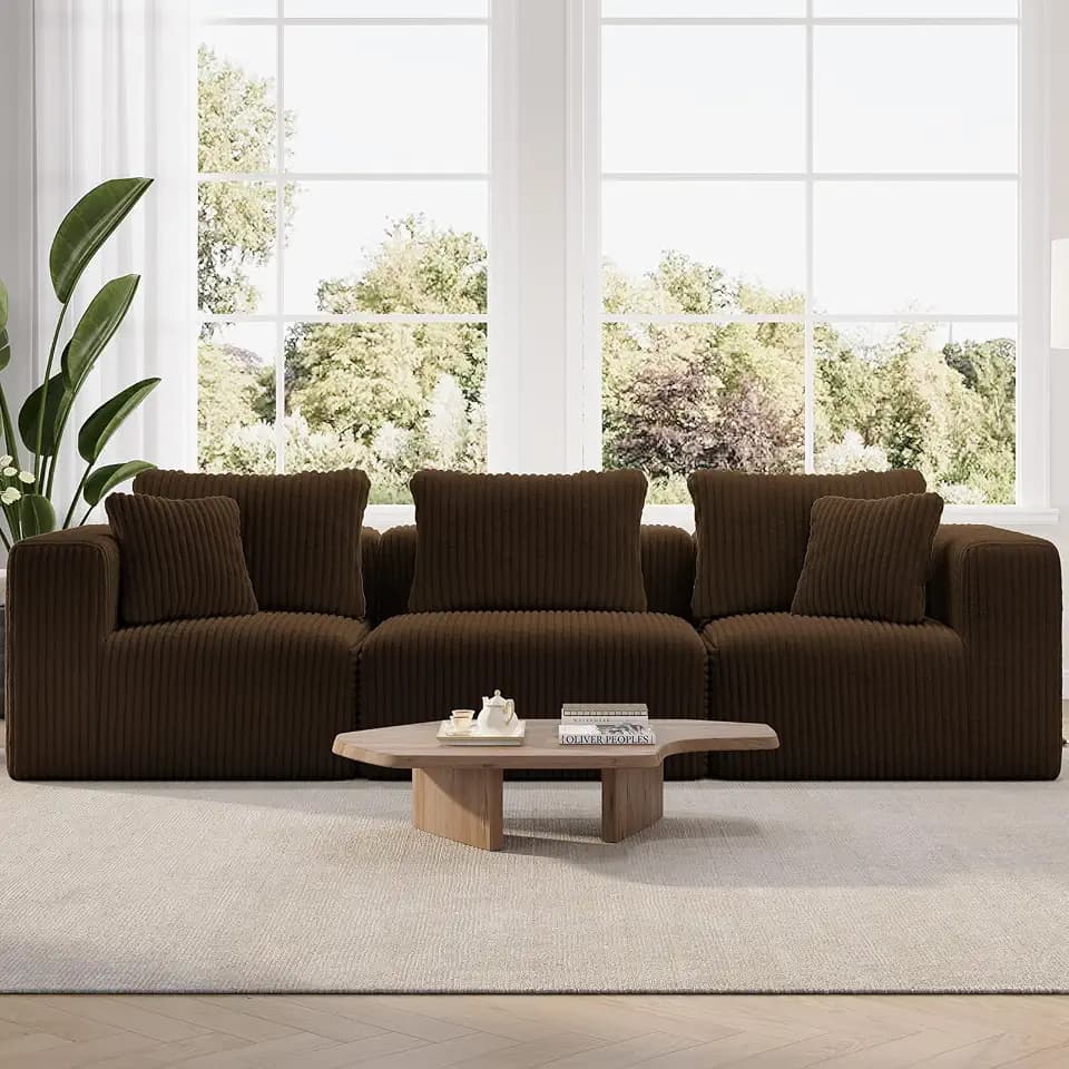 Novilla 106" Modular Sectional Sofa, Deep Seat Modern Cloud Sectional Couch with Smarts Coil® Support, Boneless Sectional Couch for Living Room Apartment, No Assembly Required, Brown