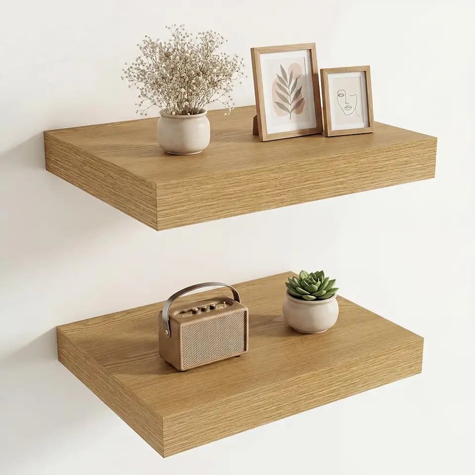 Vivelove Deep Floating Shelves for Wall 16x12” Set of 2, Oak