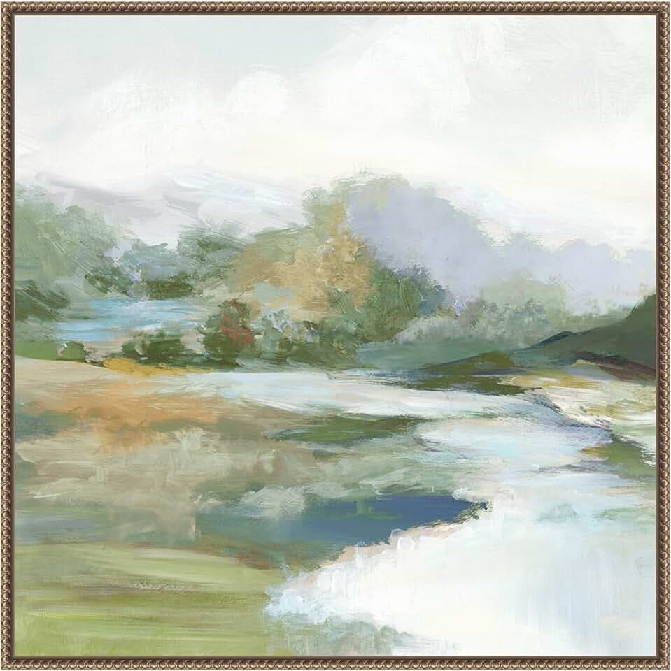Amanti Art Framed Canvas Wall Art 30x30 Gentle Hills and Flowing Stream by PI Studio, Framed Wall Art Canvas, Abstract Artwork, Traditional Decor, Large Poster Painting for Living Room, Bedroom