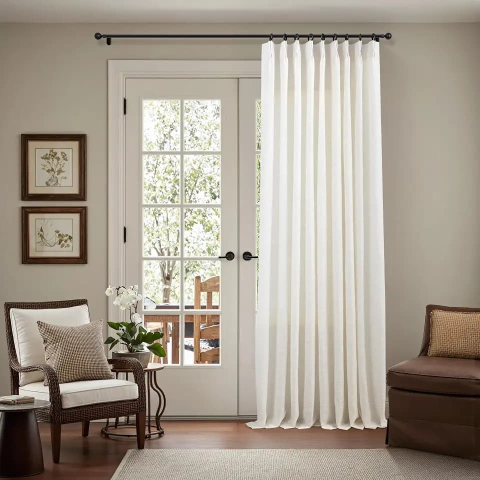 Cream Natural Linen Pinch Pleated Curtains 60 Inch Width 90 Inches Long 2 Panels 90 Inch Curtain for Living Room Bedroom Ivory White Semi Sheer Back Tab Pinch Pleat Drapes for Patio Sliding Door 60x90