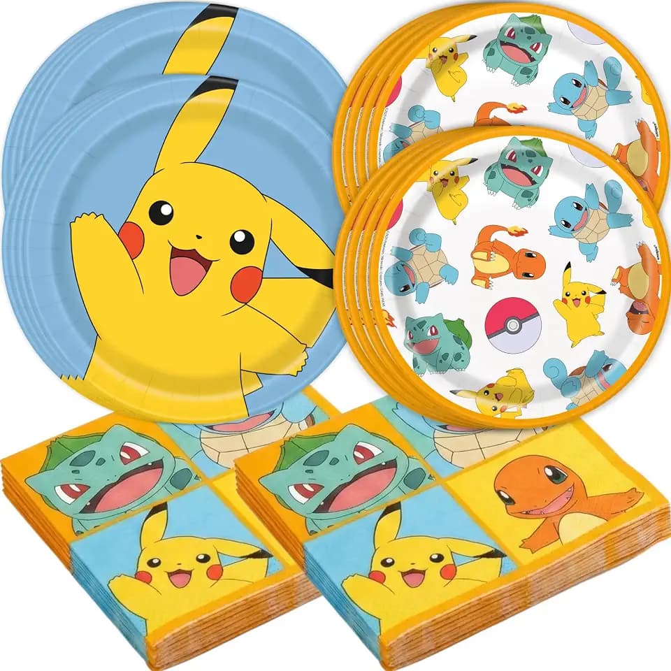 Pokemon Plates and Napkins - 8 Guests - Pokemon Birthday Party Decorations