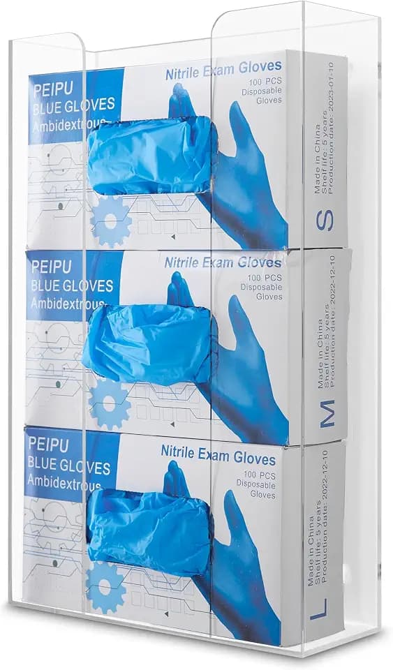 Stock Your Home Triple Acrylic Gloves Dispenser, Tissue Box Shelf, Glove Holder Wall Mount, For Kitchen, Cleaning Closet, Lab, Exam, Office
