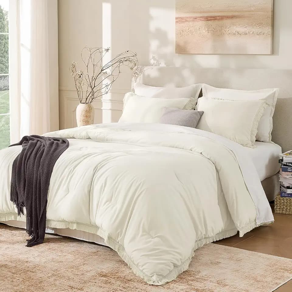 Andency Comforter Oversized King Ivory, 3 Pieces Boho Winter Bedding