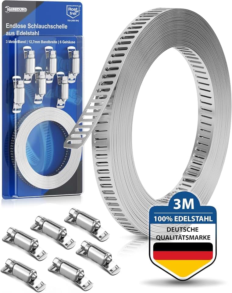 Endlos Schlauchschelle Edelstahl 3m mit 6 Gehäusen - Bandschelle