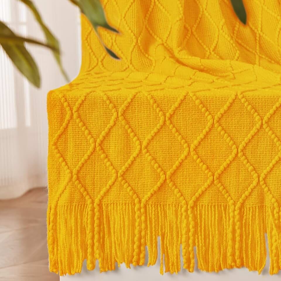 inhand Golden Yellow Knitted Throw Blanket for Couch and Bed, 50"x60"