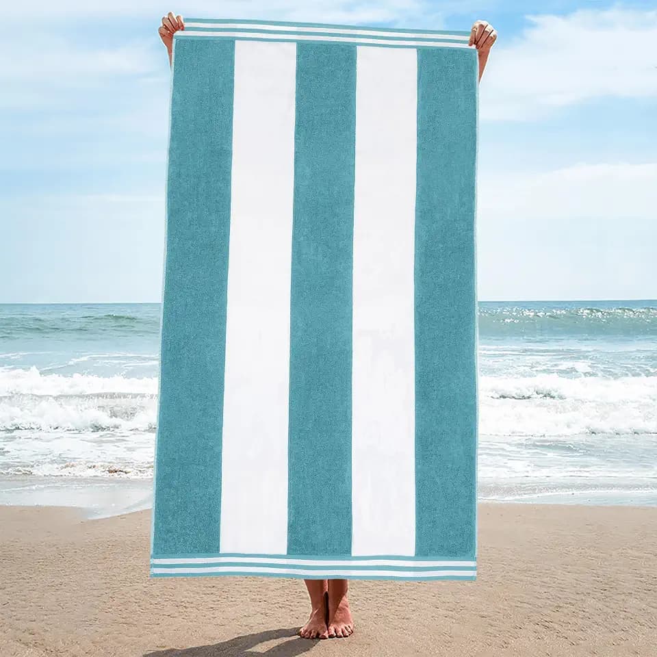 Superior Cotton Nautical Stripe Beach Towels, Colorful Towels for Adult, Kid, Pool, Swimming, Sand, Travel, Large Oversized, Absorbent, Fast Drying, Bath Basics, Cabana Collection, 1 Piece, Turquoise