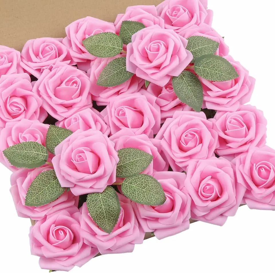 DuHouse 50Pcs Artificial Flowers Foam Roses Fake Roses(Pink)
