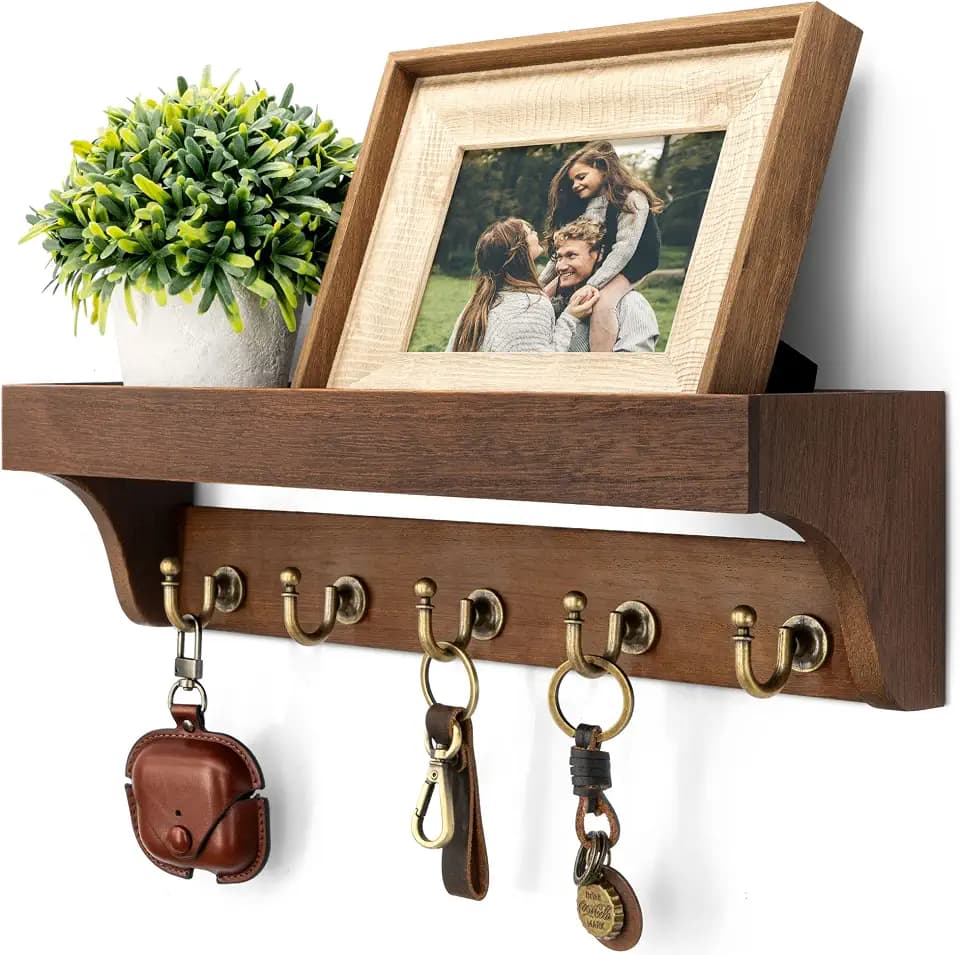 Rebee Vision Key Holder Wall Mount with 5 Hooks for Entryway, Retro Brown