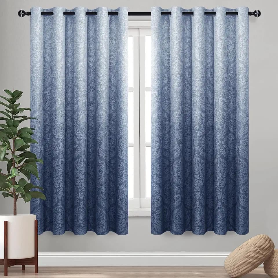 DWCN Ombre Blackout Curtains for Bedroom 60 x 63 inch, 2 Panel Set, Navy