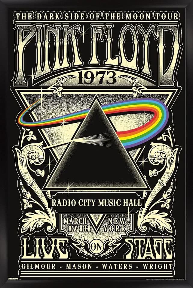 Pink Floyd - The Dark Side Of The Moon Tour 1973 Wall Poster, 34L" x 22.4W", Black Framed Version