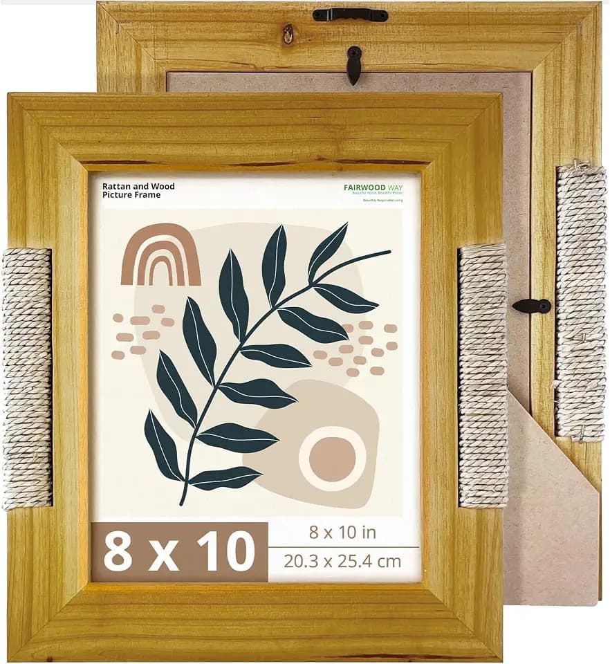 Fairwood Way Boho Picture Frame for 8x10 Inch Photo or Artwork | 11x13 Outer Edge | Boho, Coastal, or Modern Photo Frame, Wooden Decorative Frame with Tabletop Stand and Wall Mount | Golden Brown