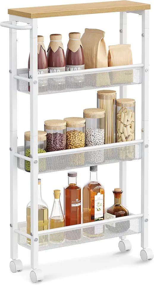 VASAGLE 4-Tier Slim Rolling Storage cart with Wheels, 5.1 Inches, Metal