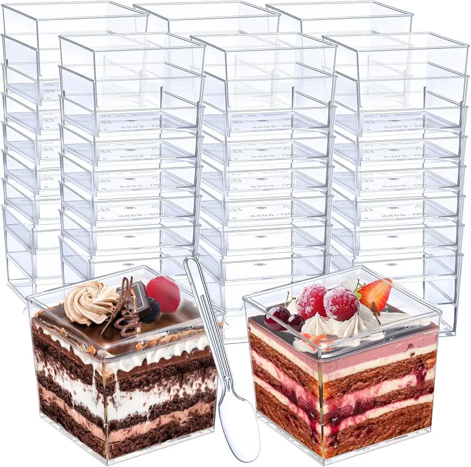 CHENGU 150 Set 5 oz Dessert Cups Clear Plastic with Lids Flat Cover