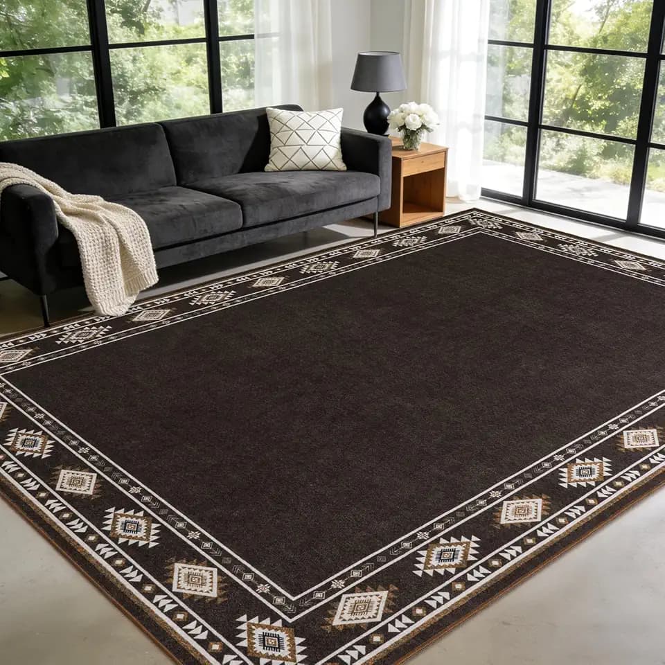 Large Geometric Area Rugs for Living Room Bedroom 6x9 Brown Rug