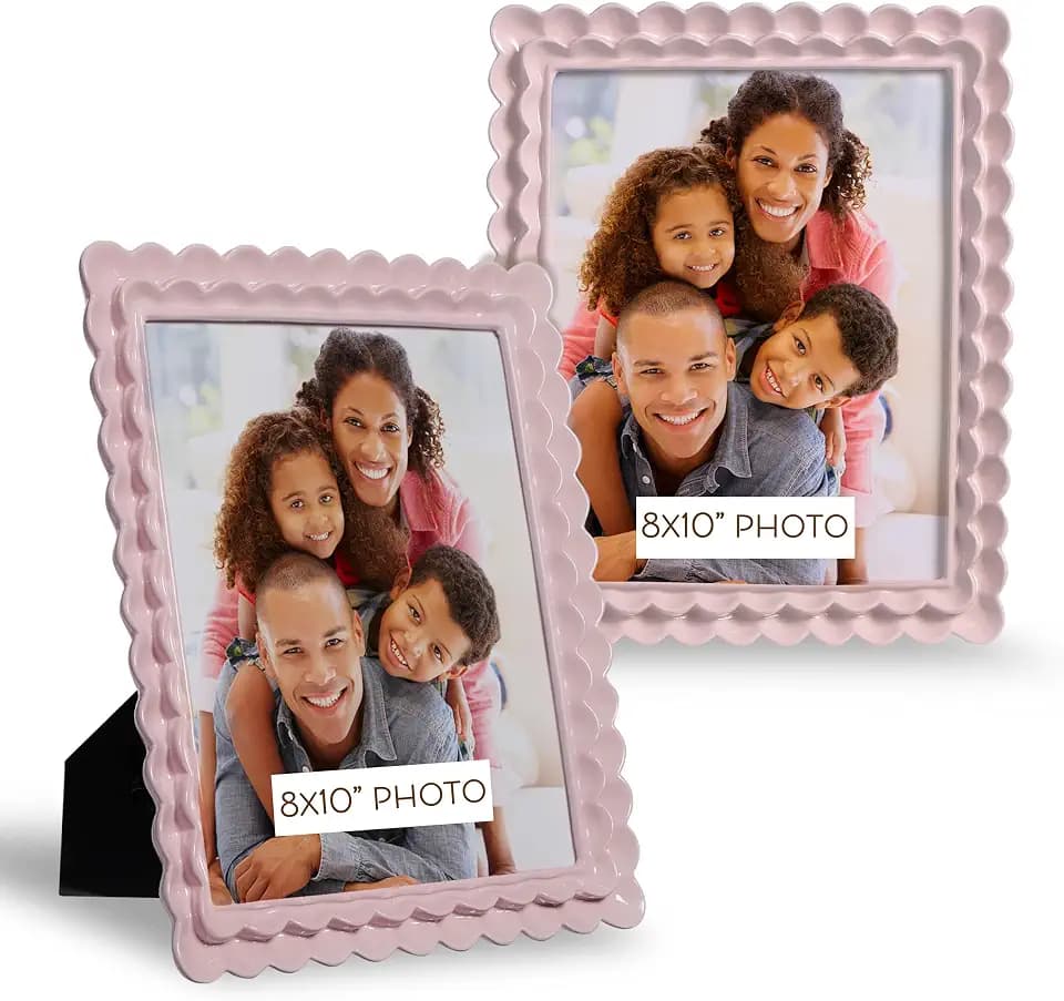 Sheffield Home Ruffle Edge Resin Picture Frame Set, Decorative Scalloped Photo Frame for Tabletop Display, 8x10, Light Pink