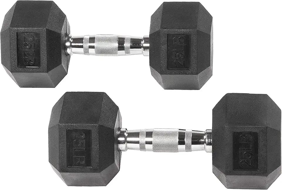 Fitvids Hex Dumbbells Rubber Coated Hand Weights for Exercises and Fitness Home Gym, 5-50 LB Pair