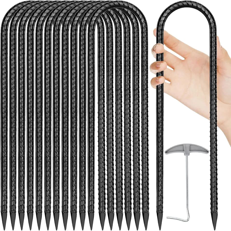 Trampoline Stakes Anchors High Wind 12''Ground Anchor Tent Stakes Heavy Duty, U Rebar Stakes Trampoline Accessories