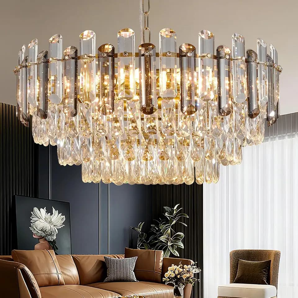 20" Gold Crystal Chandeliers for Dining Room, 10-Light Modern Chandelier