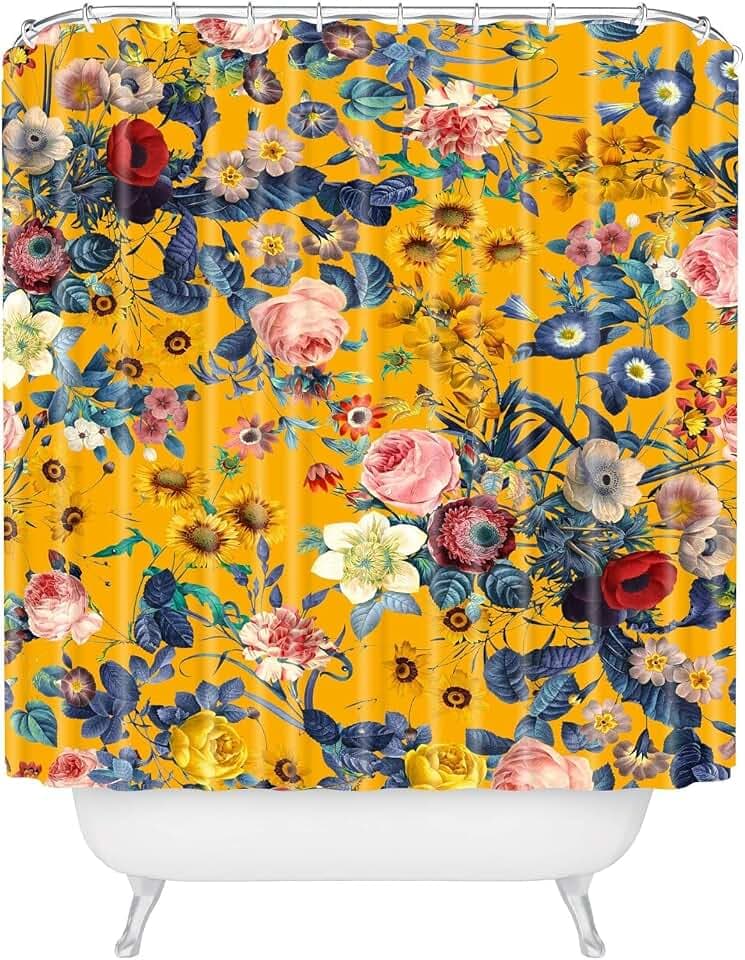 Society6 Shower Curtain - Bathroom Decor by Burcu Korkmazyurek - Extra Long Fabric Shower Curtains for Bathroom, 71" x 74", Botanical Garden IX