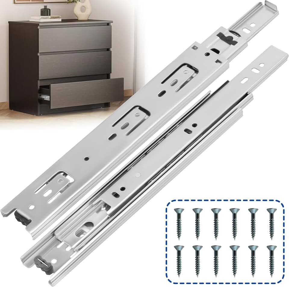 18 Inch Drawer Slides 1 Pairs (2pcs) Side Mount Rails - Heavy Duty Full Extension Ball Bearing – Drawer Slide Glides for Cabinet Kitchen, Dresser Runners - Draw Slides Sliders 100Lb Capacity