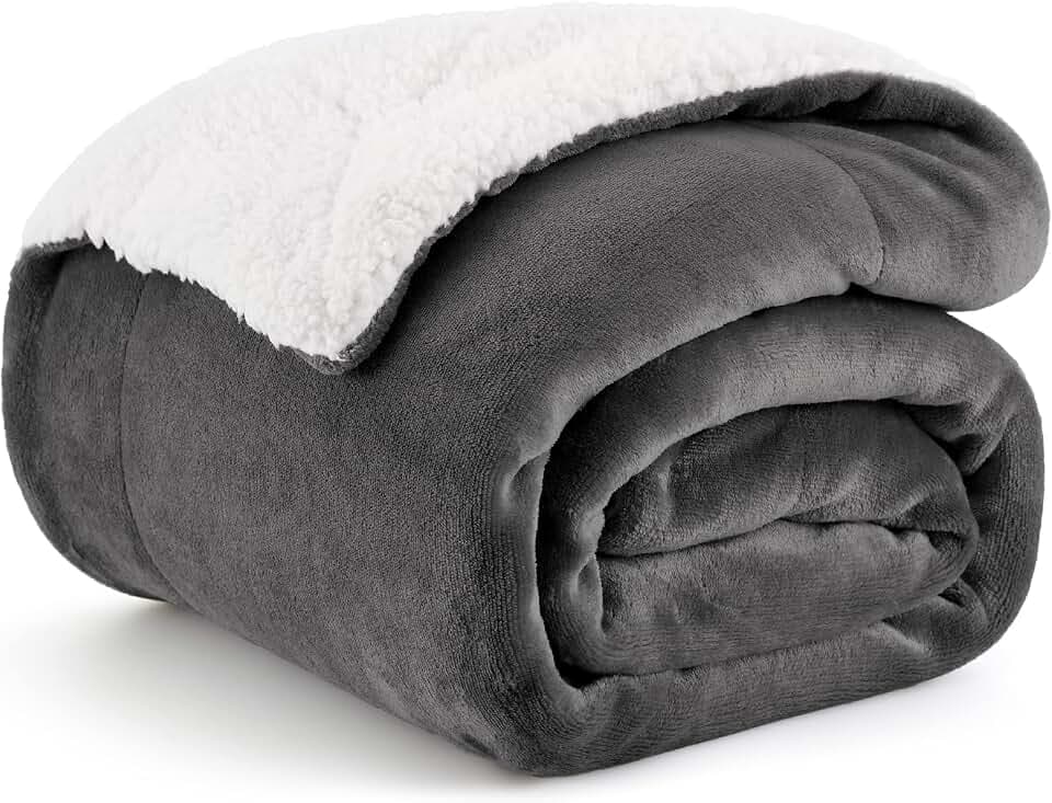 Bedsure GentleSoft Sherpa Fleece Throw Blanket for Couch, Non-Heated, Thick and Warm Throw for Women and Men, Soft Fuzzy Plush Car Chair Blanket for Winter, Charcoal, 50x60 Inches