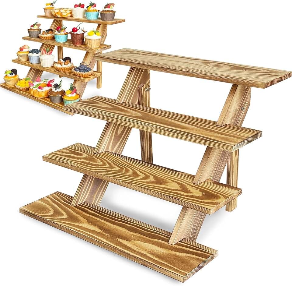 Wooden Cupcake Stand 4 Tier Cupcake Stand Rustic Wood Cake Stand for 24 Cupcakes Wedding Cupcake Display