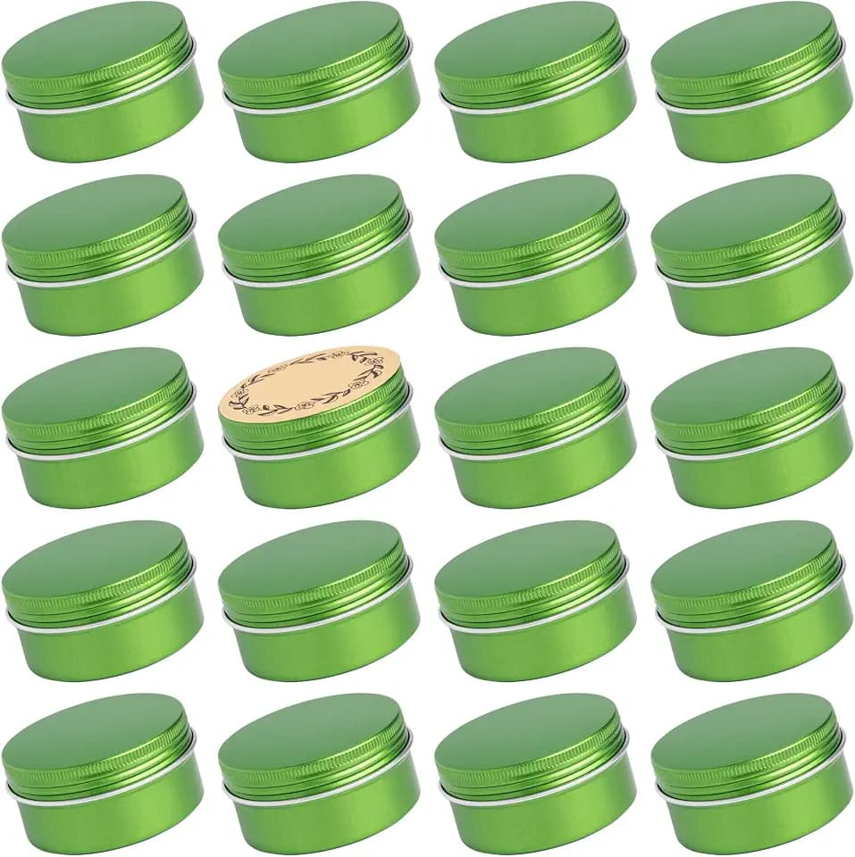 3 oz (90ml) Green Screw Top Aluminum Tins with Labels, 24 Pack