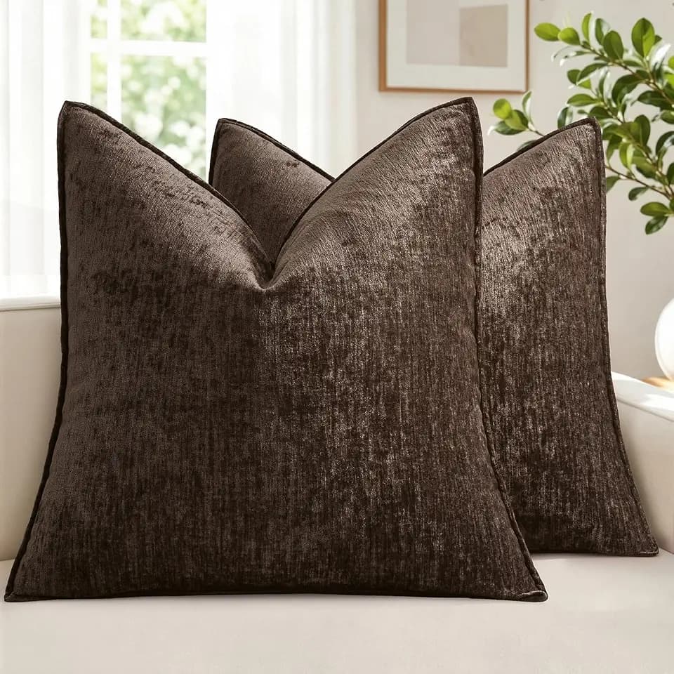 MIULEE Chenille Couch Pillow Covers Fall for Living Room 18x18 Dark Brown