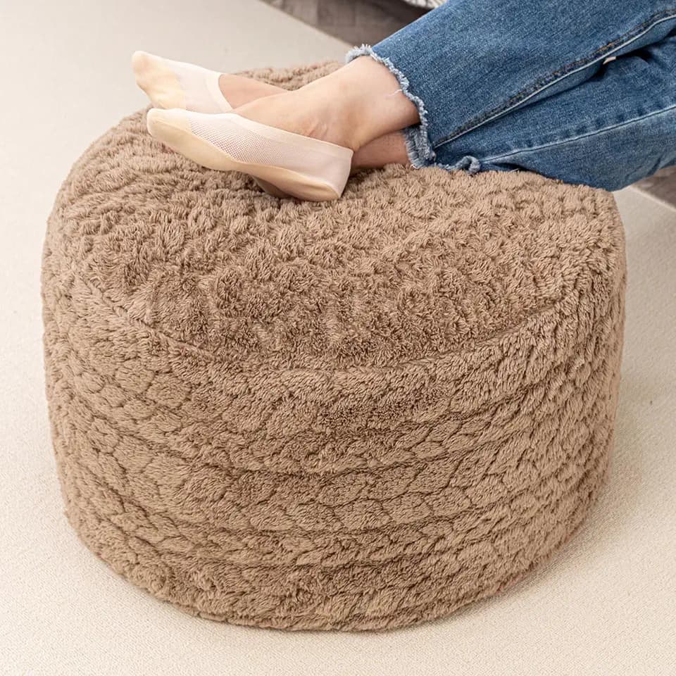 Poofieotto Round Pouf Ottoman Footstool 20x14In Ottoman Couch Footrest Tan