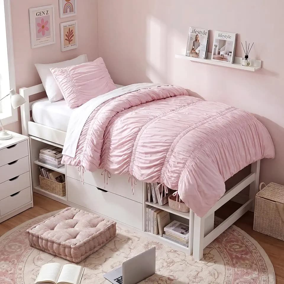 Intelligent Design Ruched Shabby Chic Pink Twin XL Comforter Set, 2pc