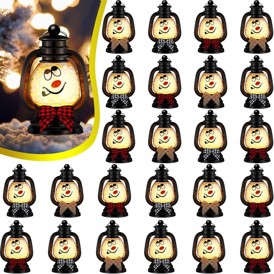 ROCEEI 24 Pcs Christmas Snowman Lantern, Table Centerpieces, 4 Inch, Black