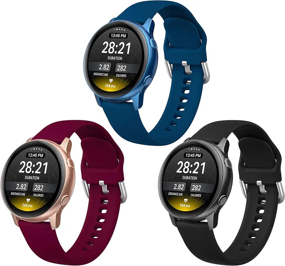 EDIMENS 3 Stück Armband Sportarmbänder Kompatibel mit Samsung Galaxy Watch 3 41mm / Galaxy Watch Active 2 44mm/40mm, 20mm Soft Silm Silikon Ersatzarmband für Galaxy Watch 42mm Smartwatch Damen Herren