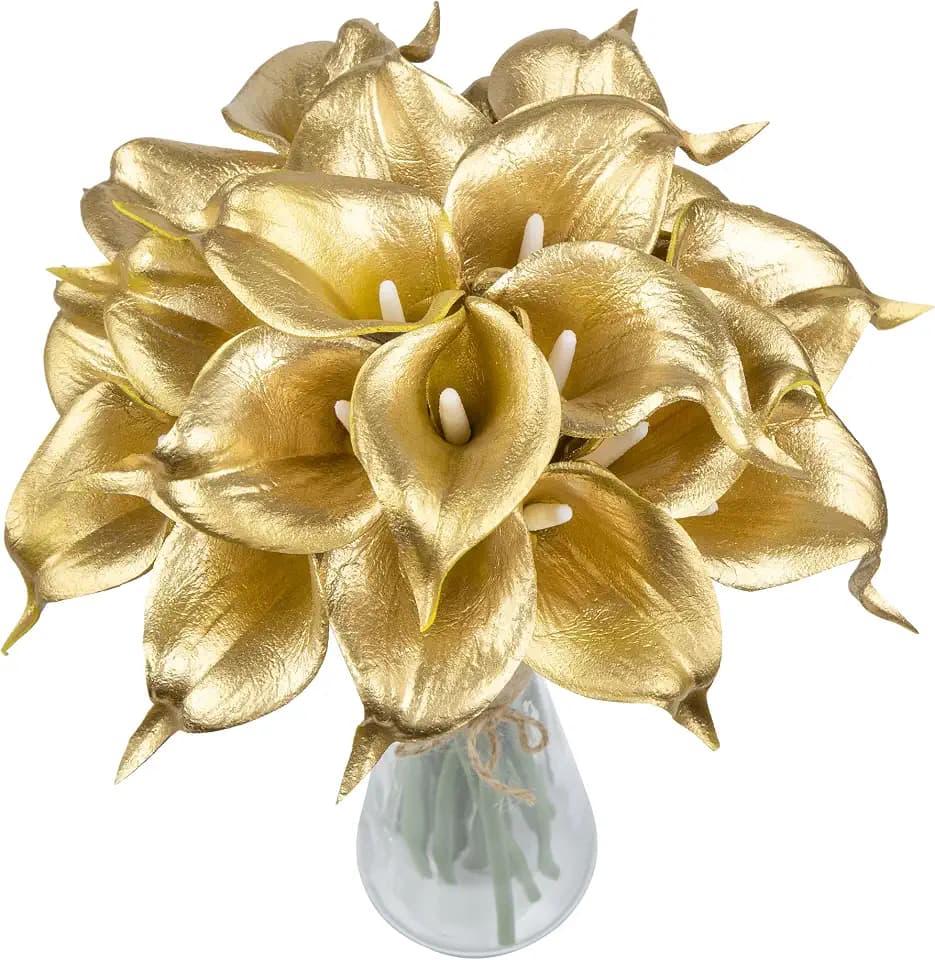 Coferset 20Pcs Fake Calla Lily Flowers Real Touch,Gold