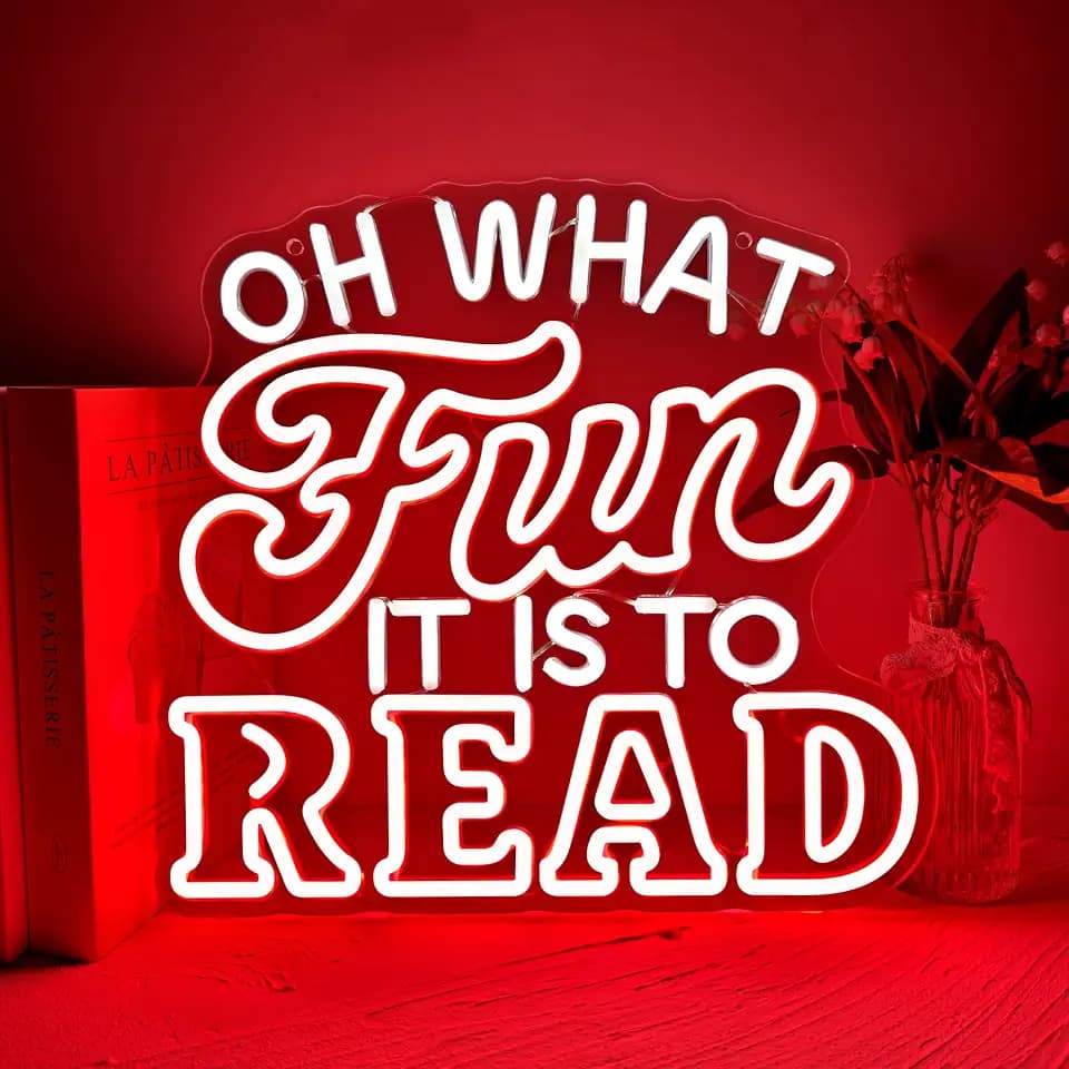 Oh What Fun It's to Read Neon Sign,Dimmable Neon Lights for Library Decor,USB Powered Neon Bookish Decor Wall Sign,Led Neon Signs for Man Cave,Bookstore Library Classroom Wall Decor(13x14 inches).
