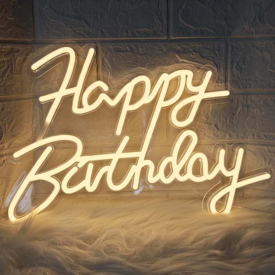 Happy Birthday Neon Signs,Adjustable LED Neon Light Sign Backdrop powered by USB,Light Up Colorful Bday Neon Lights for Backdrop All Birthday Party,Wall Decor,Gifts,Celebration Decoration(Warm White)