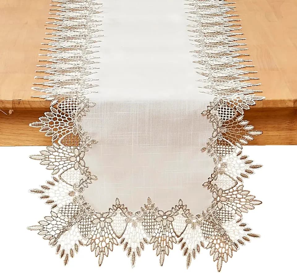 White Linen Table Runner 54” Lace Dining Table Runners