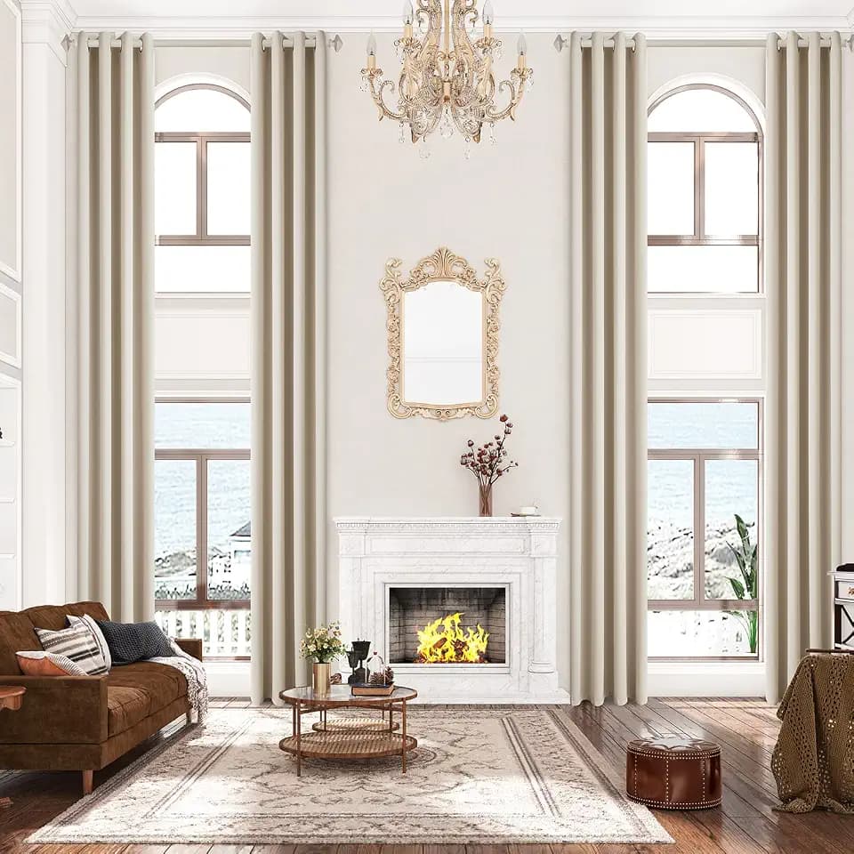 Sanceor Blackout Extra Long Curtain with Grommet,Ivory 156 Inch Long 1 Panel,Room Darkening Thermal Insulated Solid Color Drapery 13ft for 2 Story House, Great Room,High Ceiling.