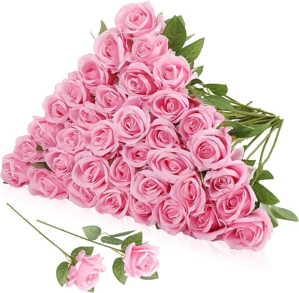 36 Pcs Silk Pink Rose Bouquet Bridal Artificial Flowers Mother Day