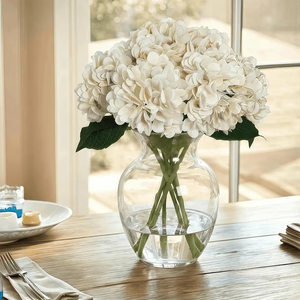Artificial Flower Hydrangea Fake Hydrangea, Used in The Center of The Family Bathroom Desk Shelf or Wedding Bouquet Decoration, Contains 6 Off White Branches