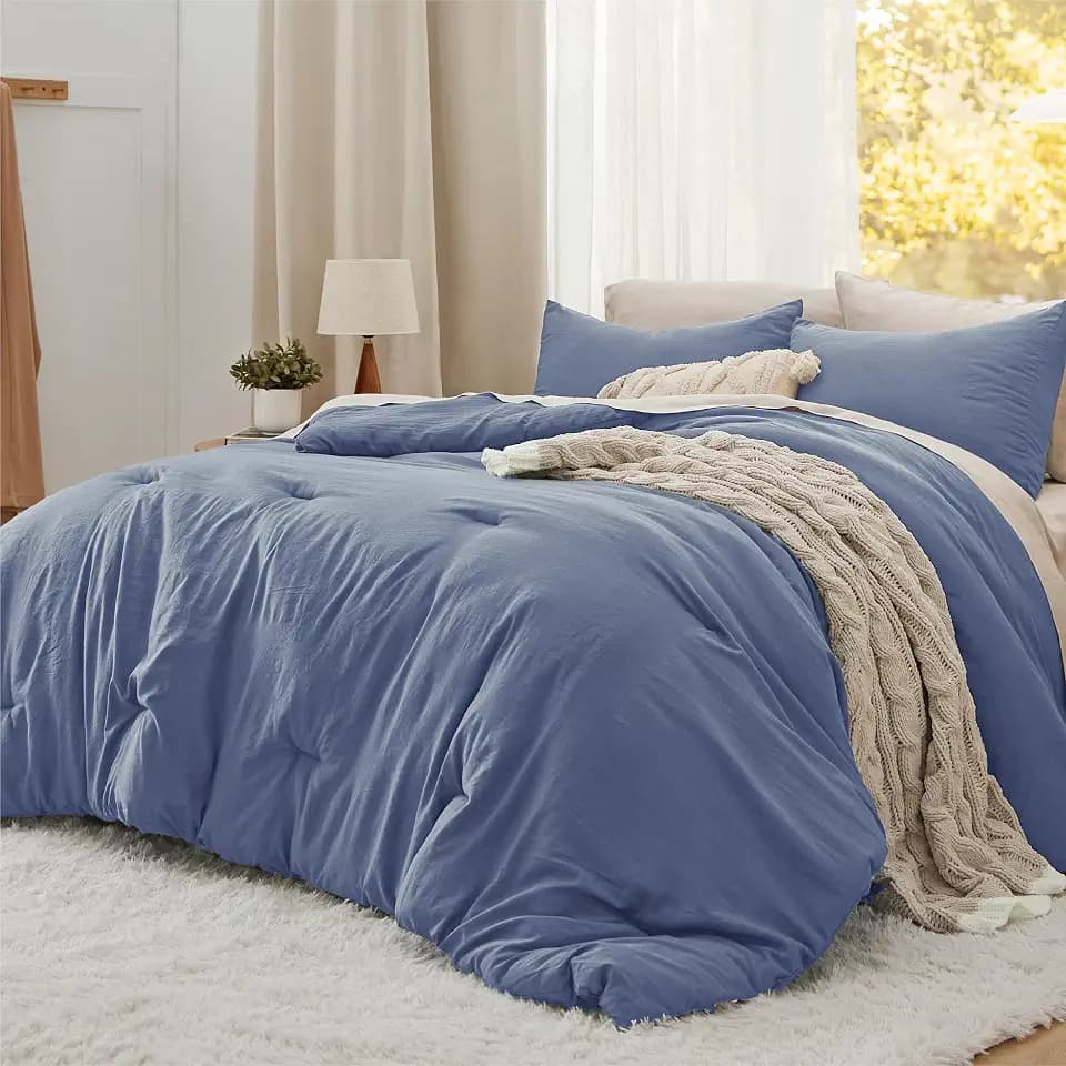 Bedsure Queen Comforter Set Prewashed Soft Bedding Set 3Pcs Blue 90"x90"