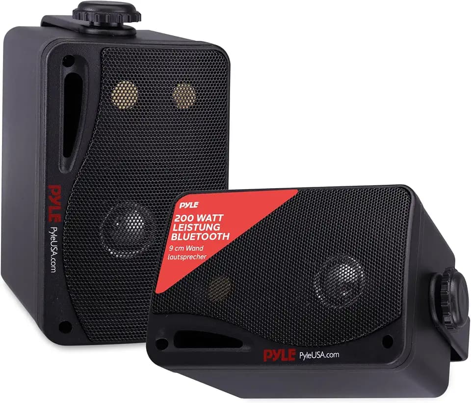 Pyle 3,5" Outdoor Lautsprecher Bluetooth 200W – 3-Wege Stereo-Boxen für Innen & Außen – Aufbaulautsprecher Wasserfest für Terrasse, Garage, Pool & Wohnbereich inkl. Wandhalterung & Netzteil