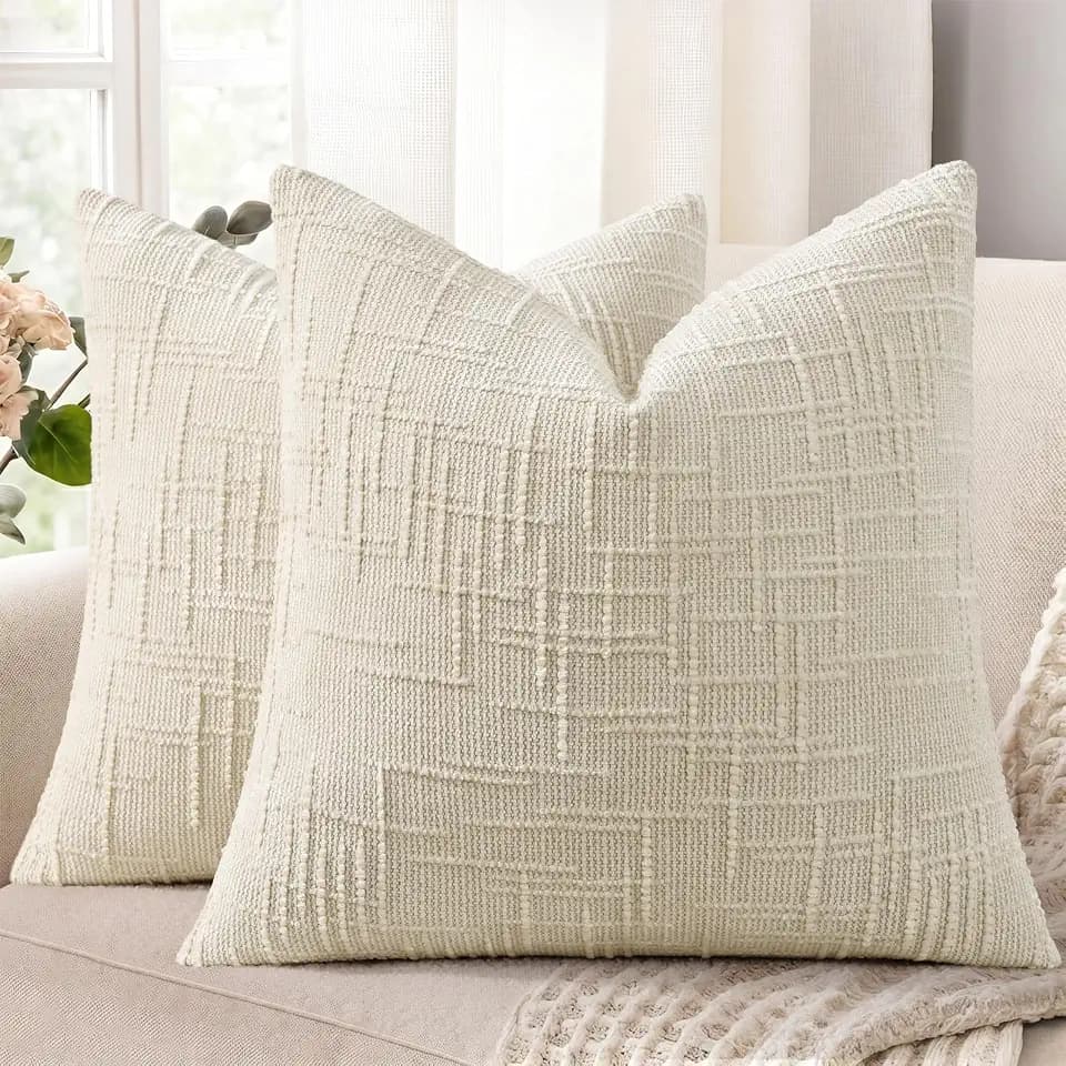 decorUhome Textured Chenille Throw Pillow Covers 20x20 Set of 2 Light Cream