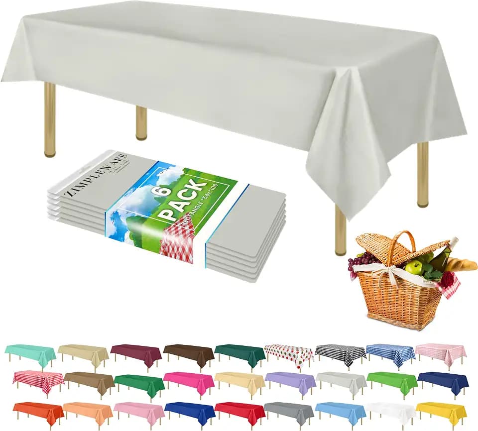 ZIMPLEWARE Premium Plastic Table Cloth Disposable 54" x 108" 6 Pack