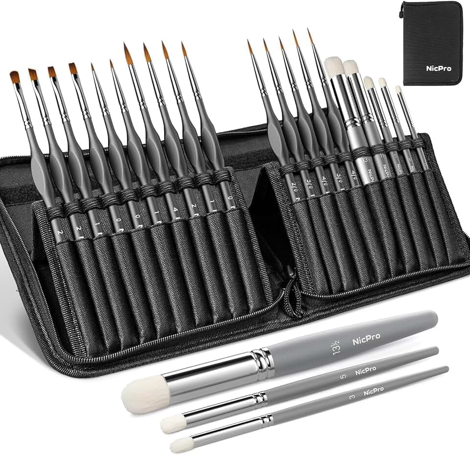 Nicpro 20 PCS Miniature Paint Brushes & Dry Brush, Model Paint Brush Set