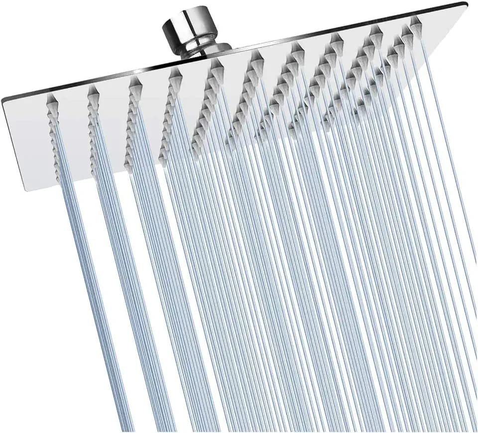 Square 6 Inch Stainless Steel Shower Head High Pressure Rainall Shower Head Chrome Ultra Thin Design-Best Pressure Boosting with Silicone Nozzle Easy to Install